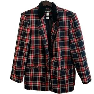 Sag Harbor Wool Blend Fully Lined Red Black Plaid Blazer Size XL Formal Business